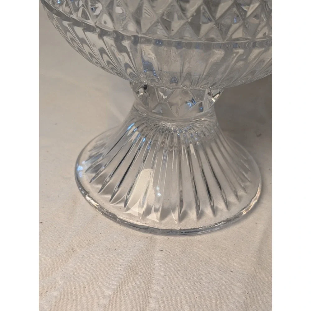 Vintage Clear Pressed Glass Candy Dish Diamond Point Footed Compote with Lid